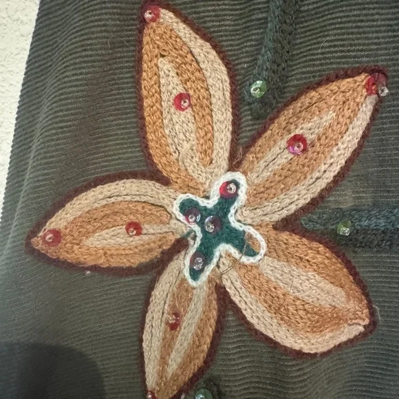 Corduroy Embroidered and Embellished A-line Skirt - Picture 3 of 5